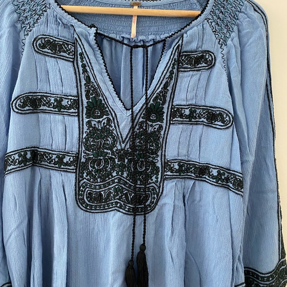 Free People Wind Willow Embroidered Tunic Dress Blue XS - Picture 5 of 7